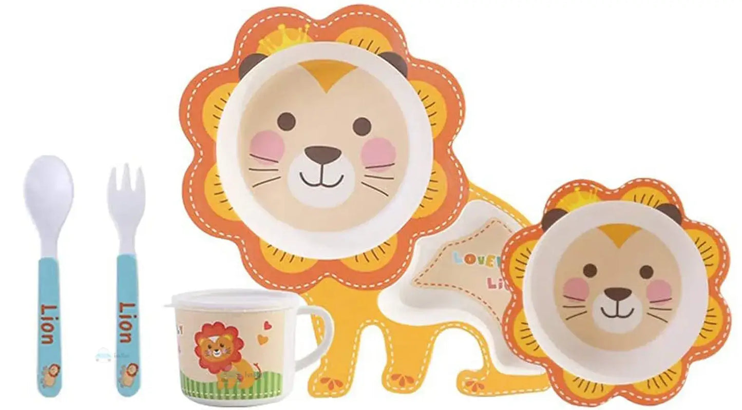 π ARNIYAVALA 5-Piece Bamboo Dinnerware Set for Kids β Safari Animal Theme π¦ β Eco-Friendly, Dishwasher Safe, Ideal for Toddlers π½οΈπ±