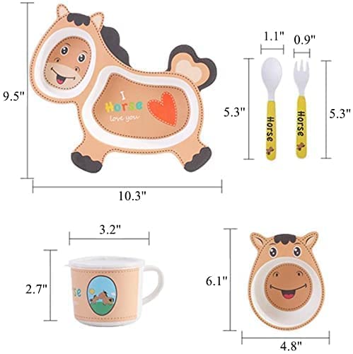 🌿ARNIYAVALA 5-Piece Bamboo Fiber Dinnerware Set for Kids – Eco-Friendly, Non-Toxic & Fun Horse Design! 🐴🍽️