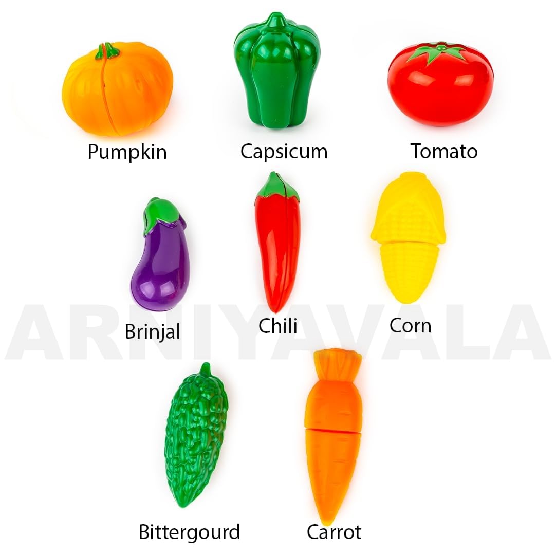 Arniyavala Chop-N-Play Fruit & Veggie Kit | 15-Piece Sliceable Fruits & Vegetables, Cutting Board & Knife, Kids Pretend Play Kitchen Toy Set ππͺπ