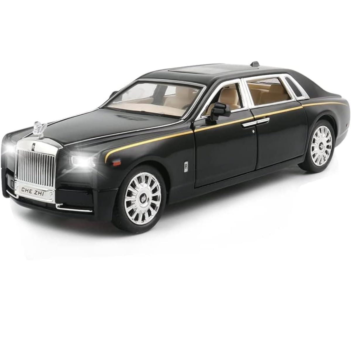 ARNIYAVALA 1:32 Scale Rolls Royce Phantom Diecast Metal Pull Back Toy Car with Openable Doors, Sound & Light Effects