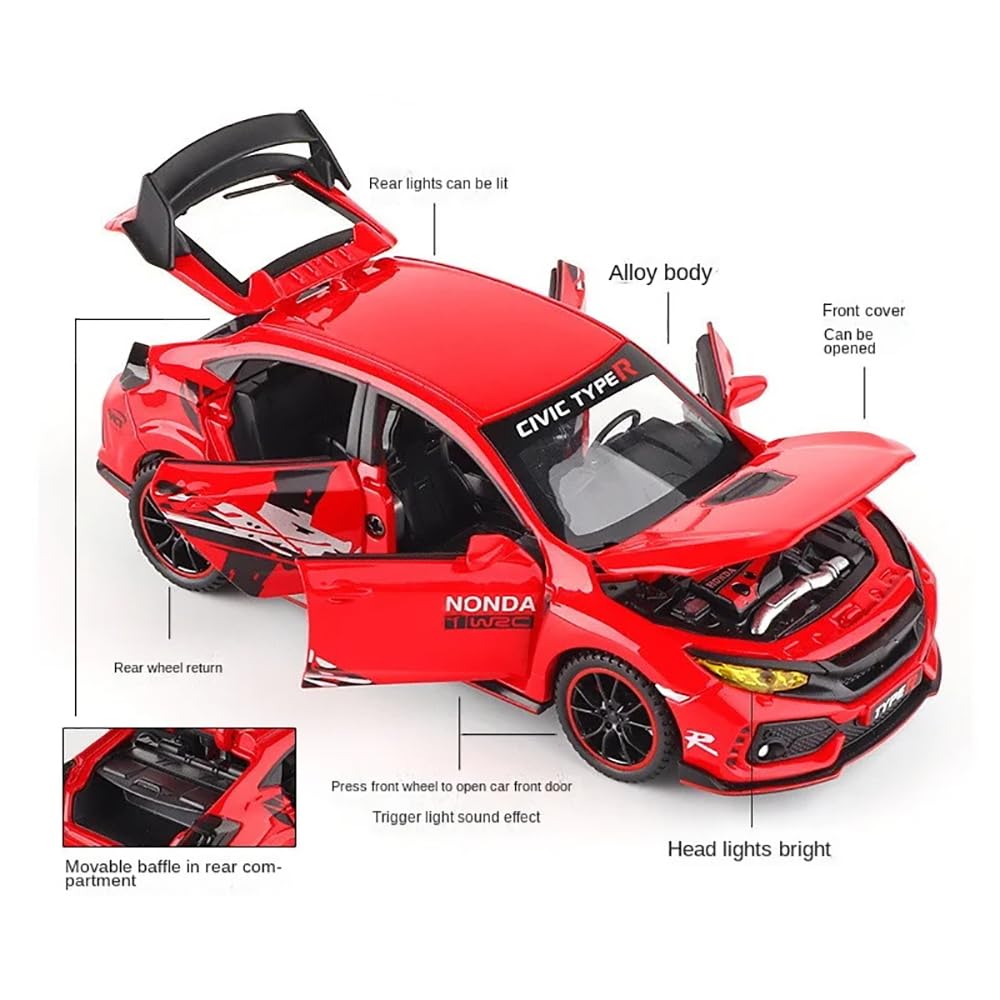 ARNIYAVALA 1:32 Scale Civic Type R Diecast Alloy Metal Pull Back Toy Car π, with Openable Doors πͺ, Music πΆ, Sound π, and Light π‘ Effects