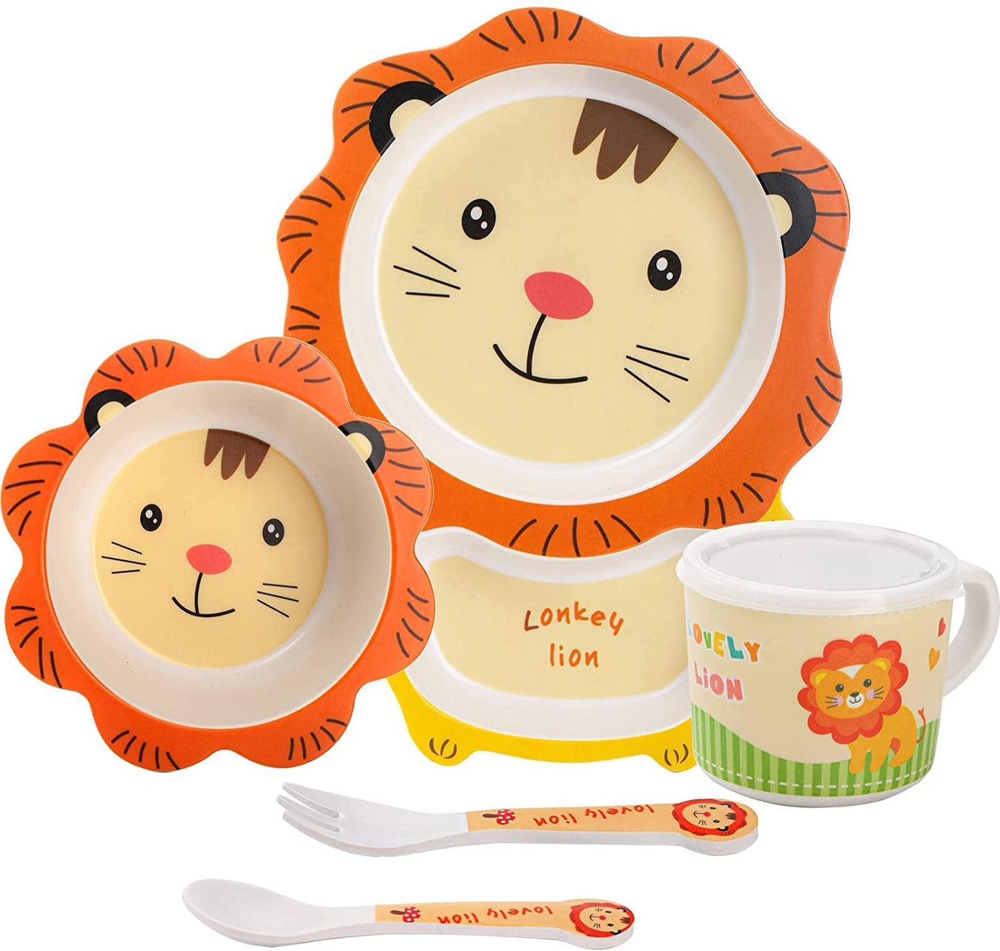 π ARNIYAVALA Lion Bamboo Fiber Dinner Set π¦ β Eco-Friendly 5-Piece Tableware Set for Toddlers & Kids π½οΈπ±