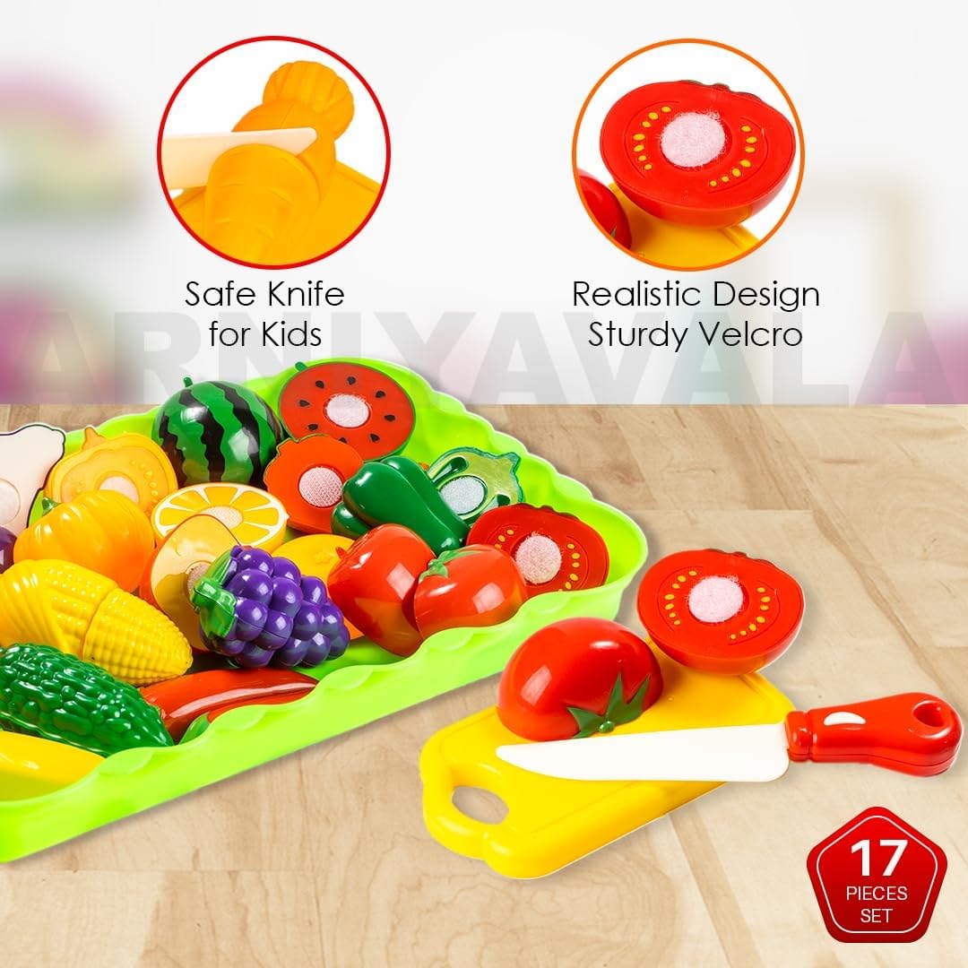 Arniyavala Chop-N-Play Fruit & Veggie Kit | 15-Piece Sliceable Fruits & Vegetables, Cutting Board & Knife, Kids Pretend Play Kitchen Toy Set ππͺπ