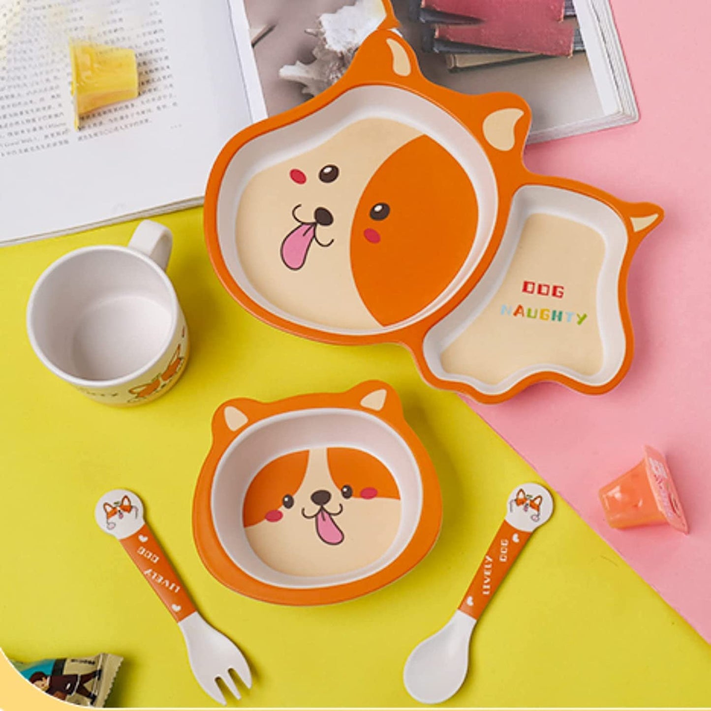 π ARNIYAVALA 5-Piece Bamboo Dinnerware Set for Kids β Dog Design πΆ β Eco-Friendly, Dishwasher Safe, Perfect for Toddlers π½οΈπ±