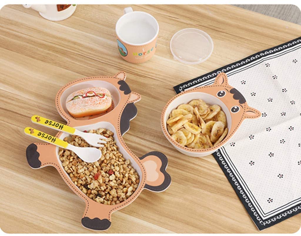 🌿ARNIYAVALA 5-Piece Bamboo Fiber Dinnerware Set for Kids – Eco-Friendly, Non-Toxic & Fun Horse Design! 🐴🍽️