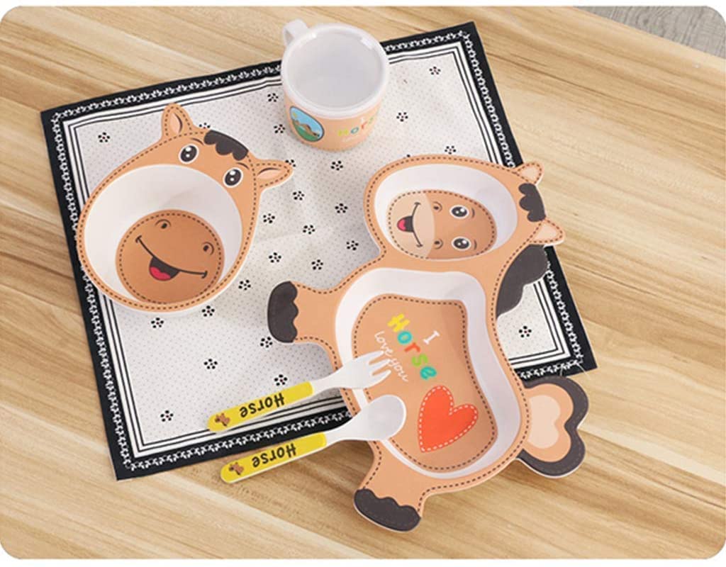 🌿ARNIYAVALA 5-Piece Bamboo Fiber Dinnerware Set for Kids – Eco-Friendly, Non-Toxic & Fun Horse Design! 🐴🍽️