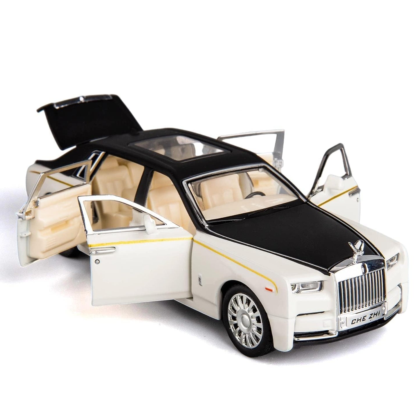 ARNIYAVALA 1:32 Scale Rolls Royce Phantom Diecast Metal Pull Back Toy Car with Openable Doors, Sound & Light Effects
