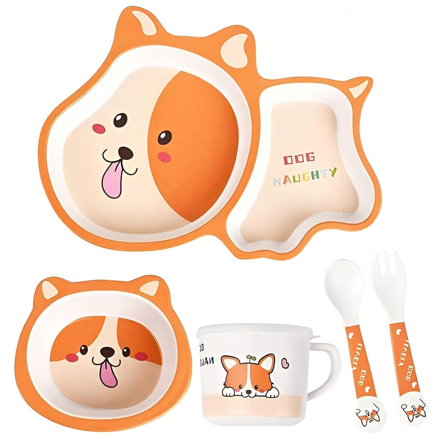 π ARNIYAVALA 5-Piece Bamboo Dinnerware Set for Kids β Dog Design πΆ β Eco-Friendly, Dishwasher Safe, Perfect for Toddlers π½οΈπ±