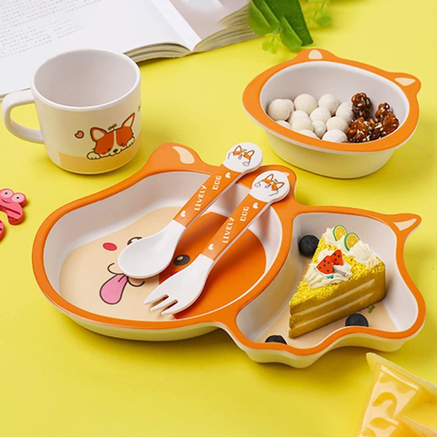 π ARNIYAVALA 5-Piece Bamboo Dinnerware Set for Kids β Dog Design πΆ β Eco-Friendly, Dishwasher Safe, Perfect for Toddlers π½οΈπ±