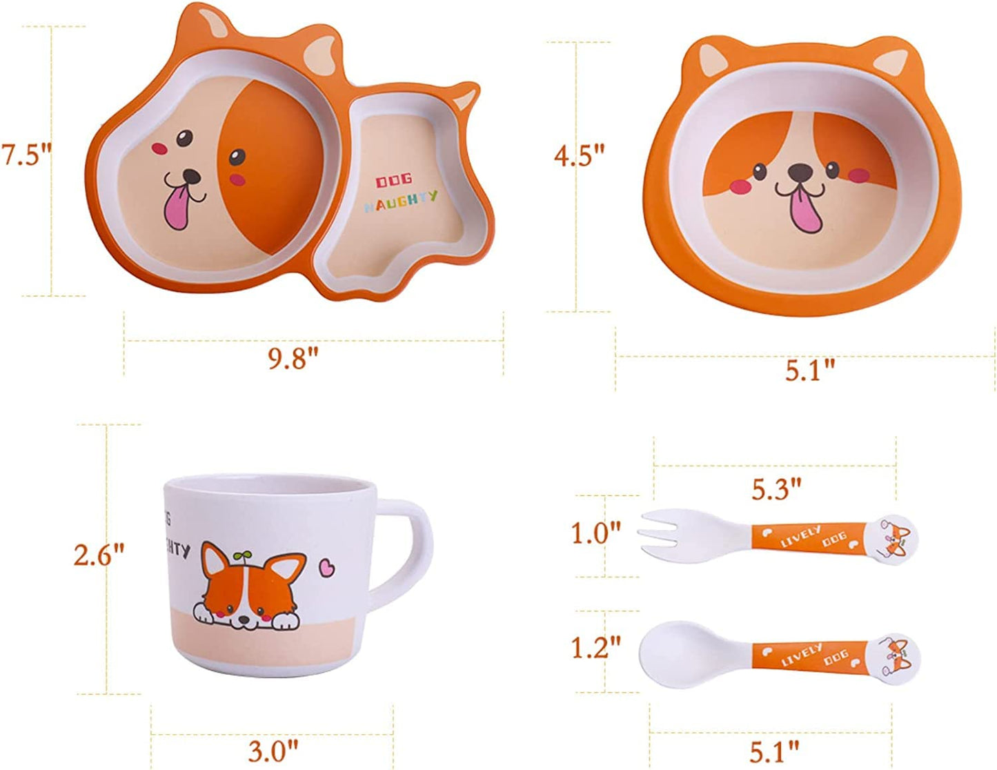 π ARNIYAVALA 5-Piece Bamboo Dinnerware Set for Kids β Dog Design πΆ β Eco-Friendly, Dishwasher Safe, Perfect for Toddlers π½οΈπ±