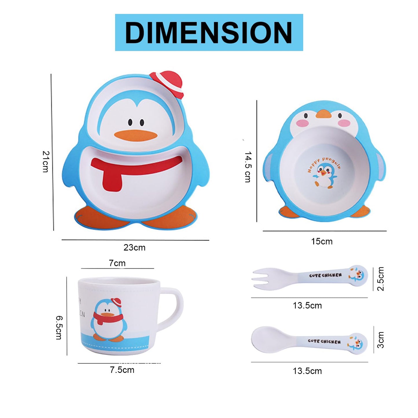 🌿ARNIYAVALA Penguin 5-Piece Bamboo Fiber Dinnerware Set – Eco-Friendly, Non-Toxic & Adorable Penguin Design! 🐧🍽️