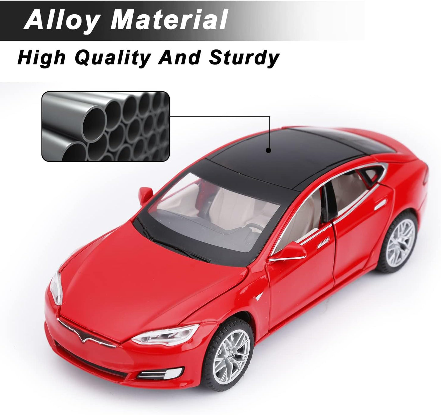 ARNIYAVALA 1:32 Tesla Model S Toy Car π Metal Pull Back Diecast Car π οΈ with Openable Doors πͺ, Realistic Sound πΆ, and LED Light π‘ Effects