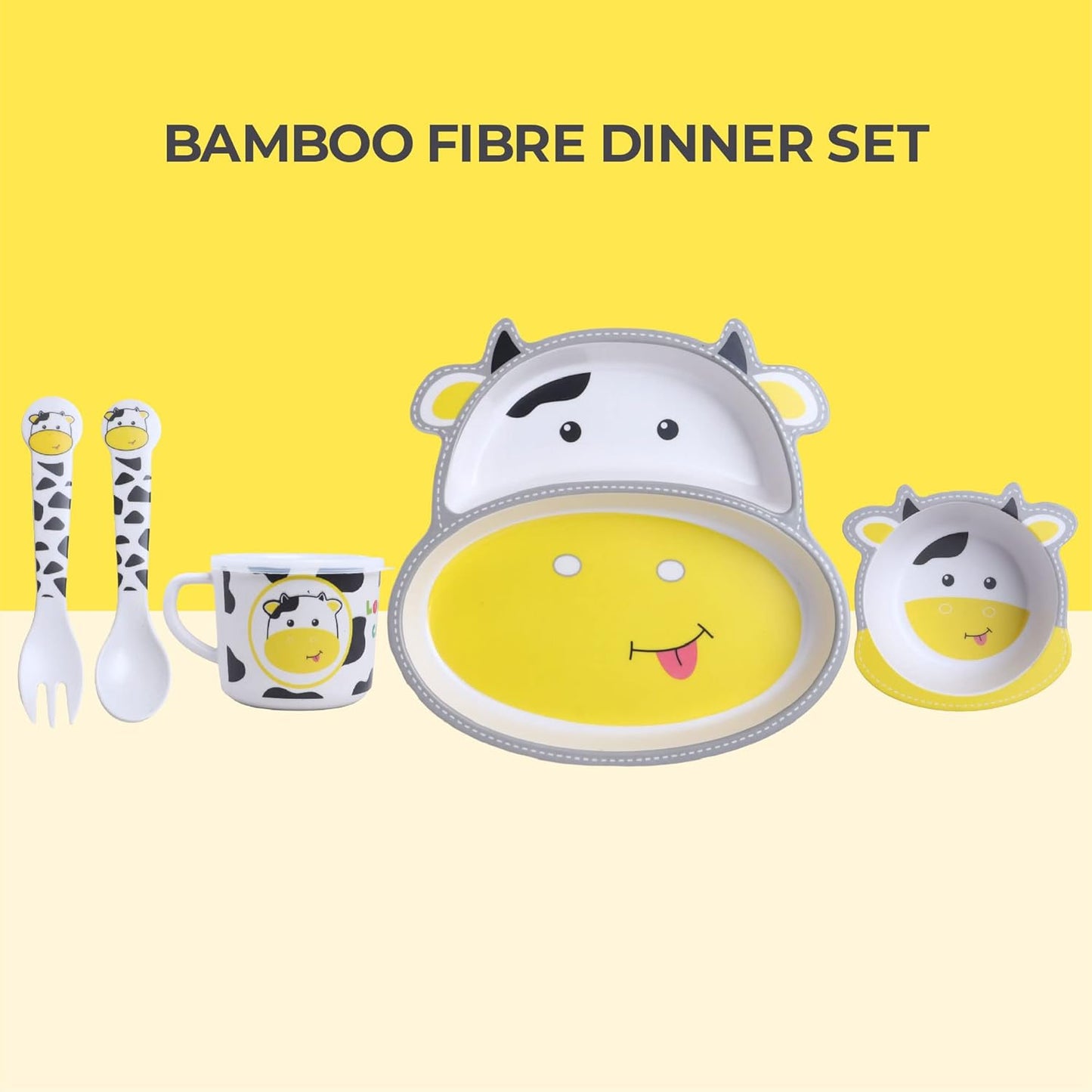 π ARNIYAVALA Bamboo Fiber Dinner Set β Cow Design π β 5-Piece Tableware Set for Weaning Toddlers & Self-Feeding Baby π½οΈπ±