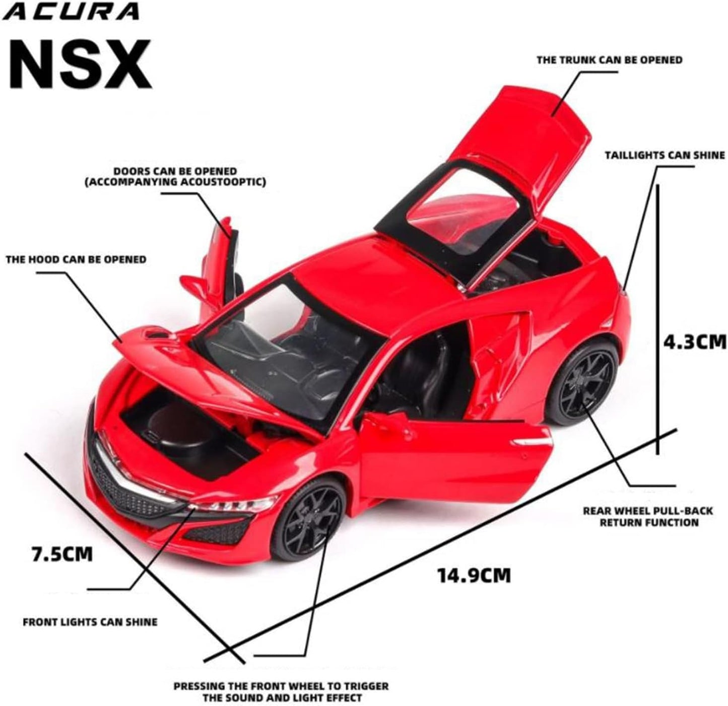 ARNIYAVALA Acura NSX Sport 1:32 Scale Die-cast Alloy Metal Pull-Back Toy Car for Kids with Openable Doors & Light Effects ππ‘