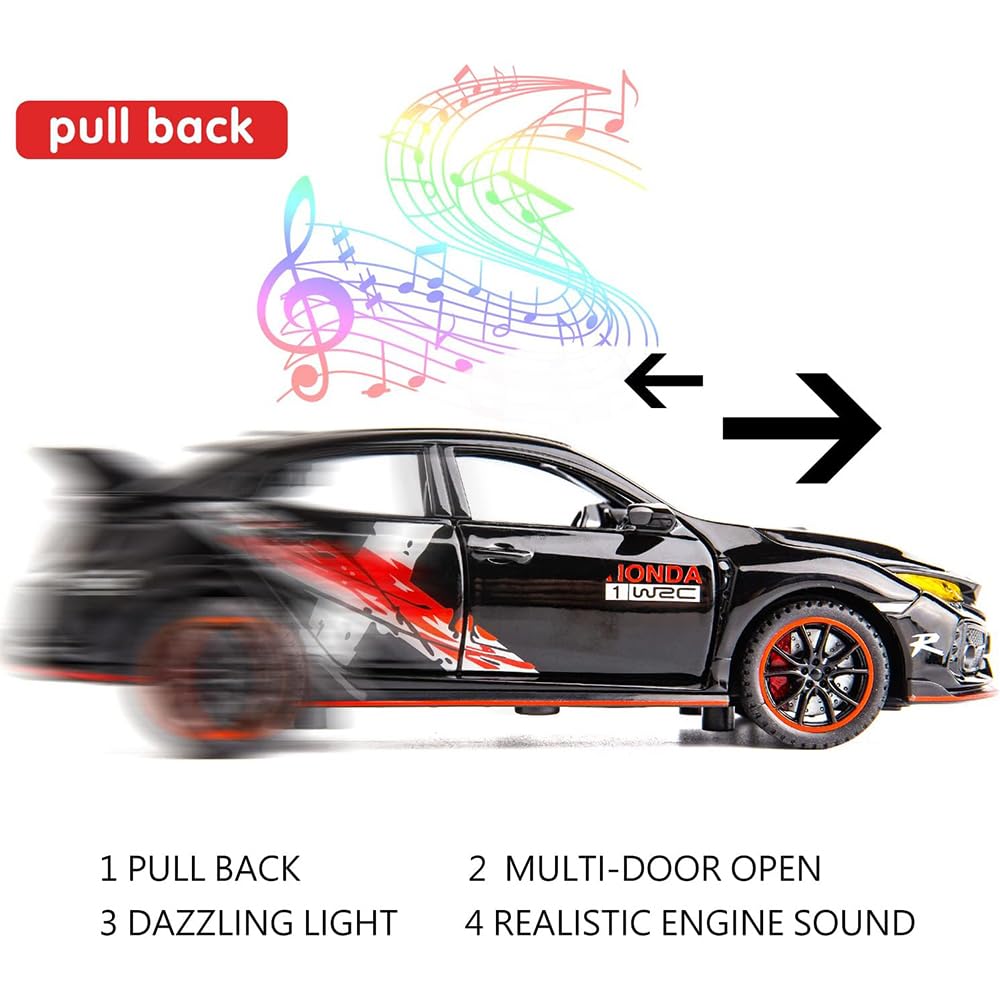 ARNIYAVALA 1:32 Scale Civic Type R Diecast Alloy Metal Pull Back Toy Car π, with Openable Doors πͺ, Music πΆ, Sound π, and Light π‘ Effects