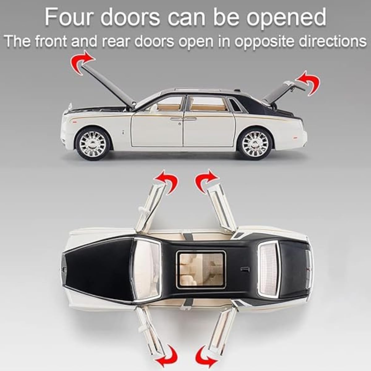 ARNIYAVALA 1:32 Scale Rolls Royce Phantom Diecast Metal Pull Back Toy Car with Openable Doors, Sound & Light Effects