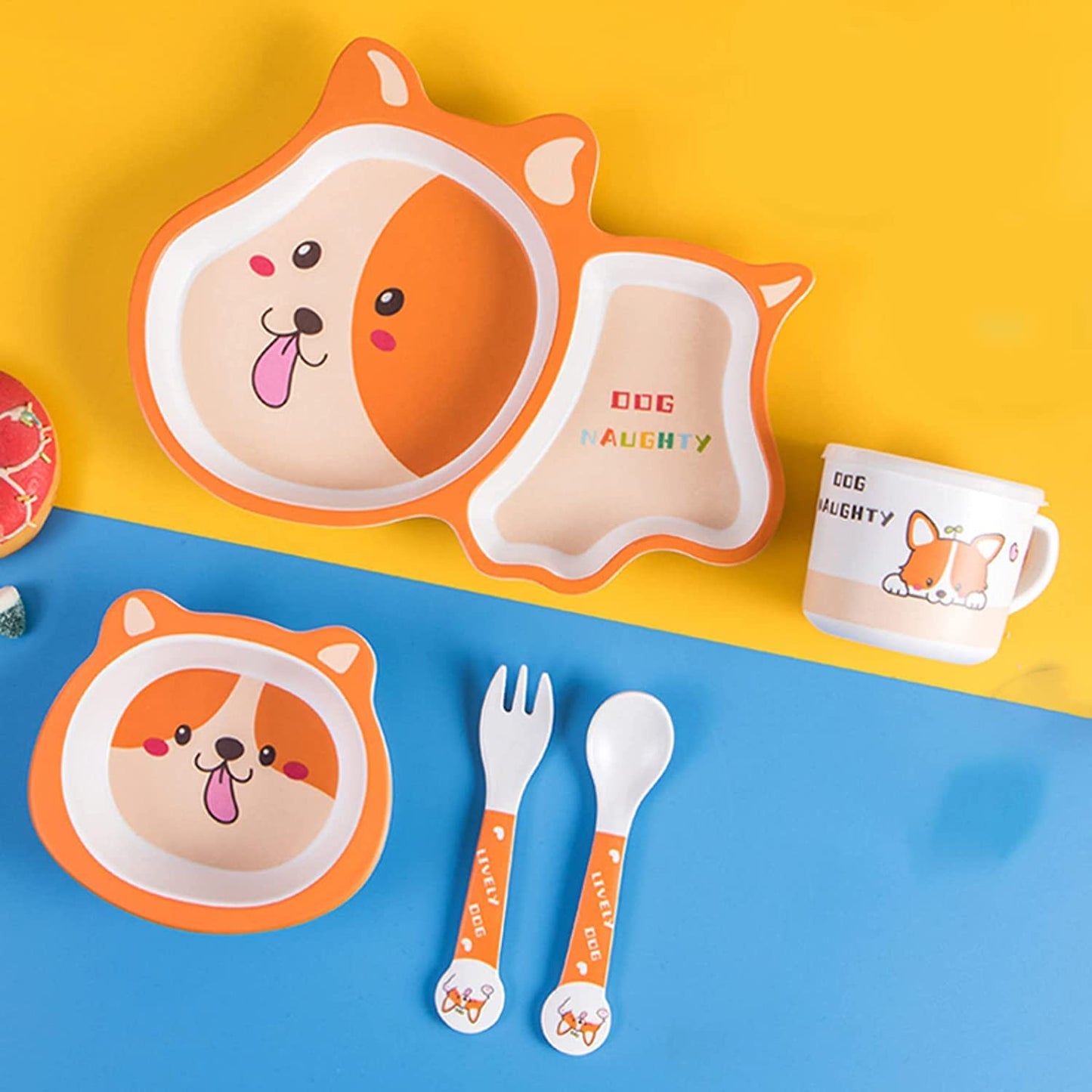 π ARNIYAVALA 5-Piece Bamboo Dinnerware Set for Kids β Dog Design πΆ β Eco-Friendly, Dishwasher Safe, Perfect for Toddlers π½οΈπ±