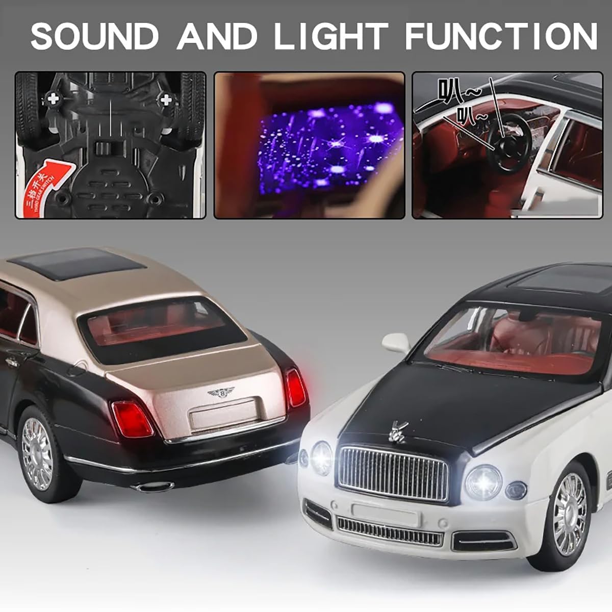 ARNIYAVALA 1:24 Scale Bentley Mulsanne Diecast Cars Models πβ¨ - Pull Back Car Toys with 6 Open Doors, Light and Sound, Boys Toys, Kids & Adults Gift π