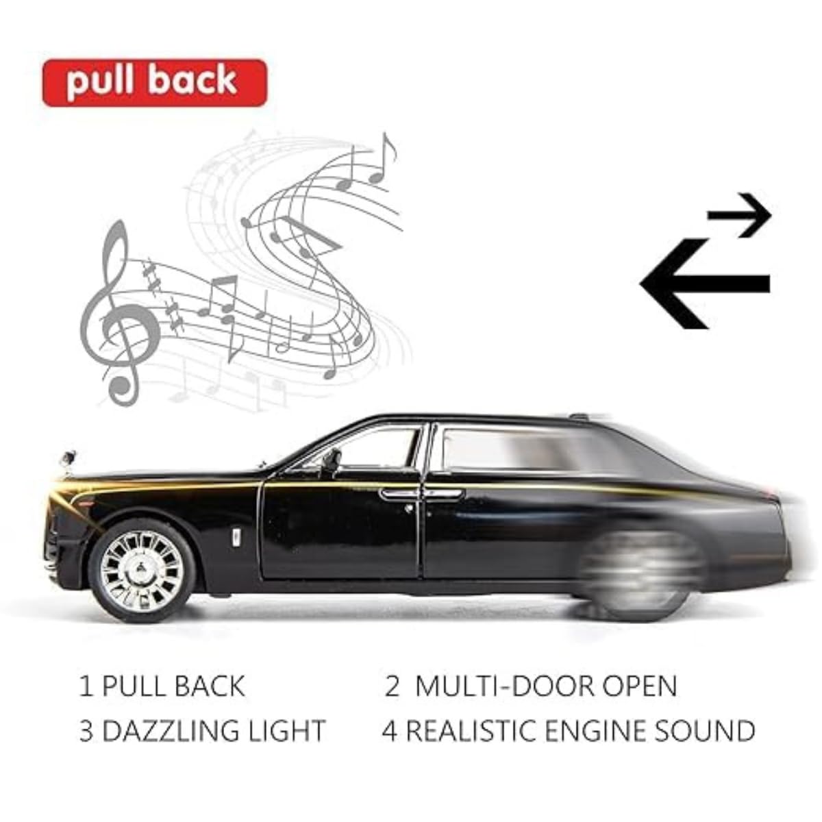 ARNIYAVALA 1:32 Scale Rolls Royce Phantom Diecast Metal Pull Back Toy Car with Openable Doors, Sound & Light Effects