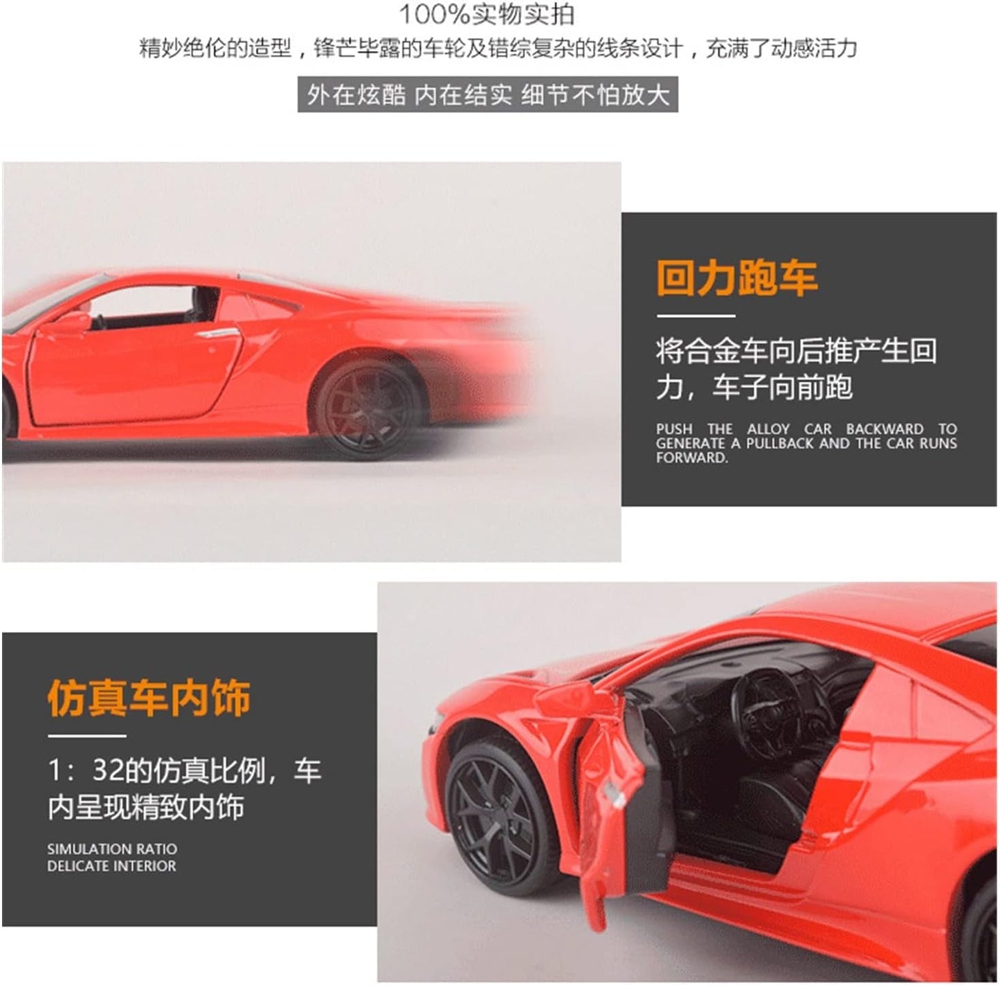 ARNIYAVALA Acura NSX Sport 1:32 Scale Die-cast Alloy Metal Pull-Back Toy Car for Kids with Openable Doors & Light Effects ππ‘