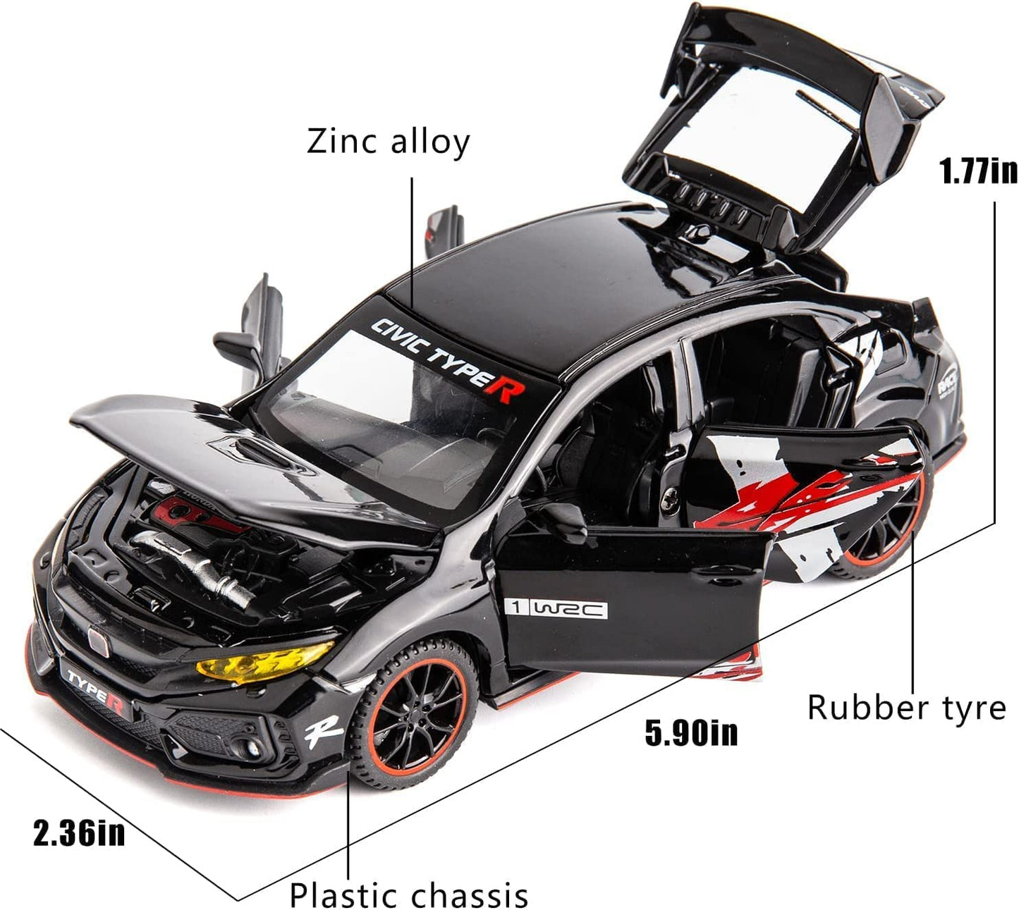 ARNIYAVALA 1:32 Scale Civic Type R Diecast Alloy Metal Pull Back Toy Car π, with Openable Doors πͺ, Music πΆ, Sound π, and Light π‘ Effects