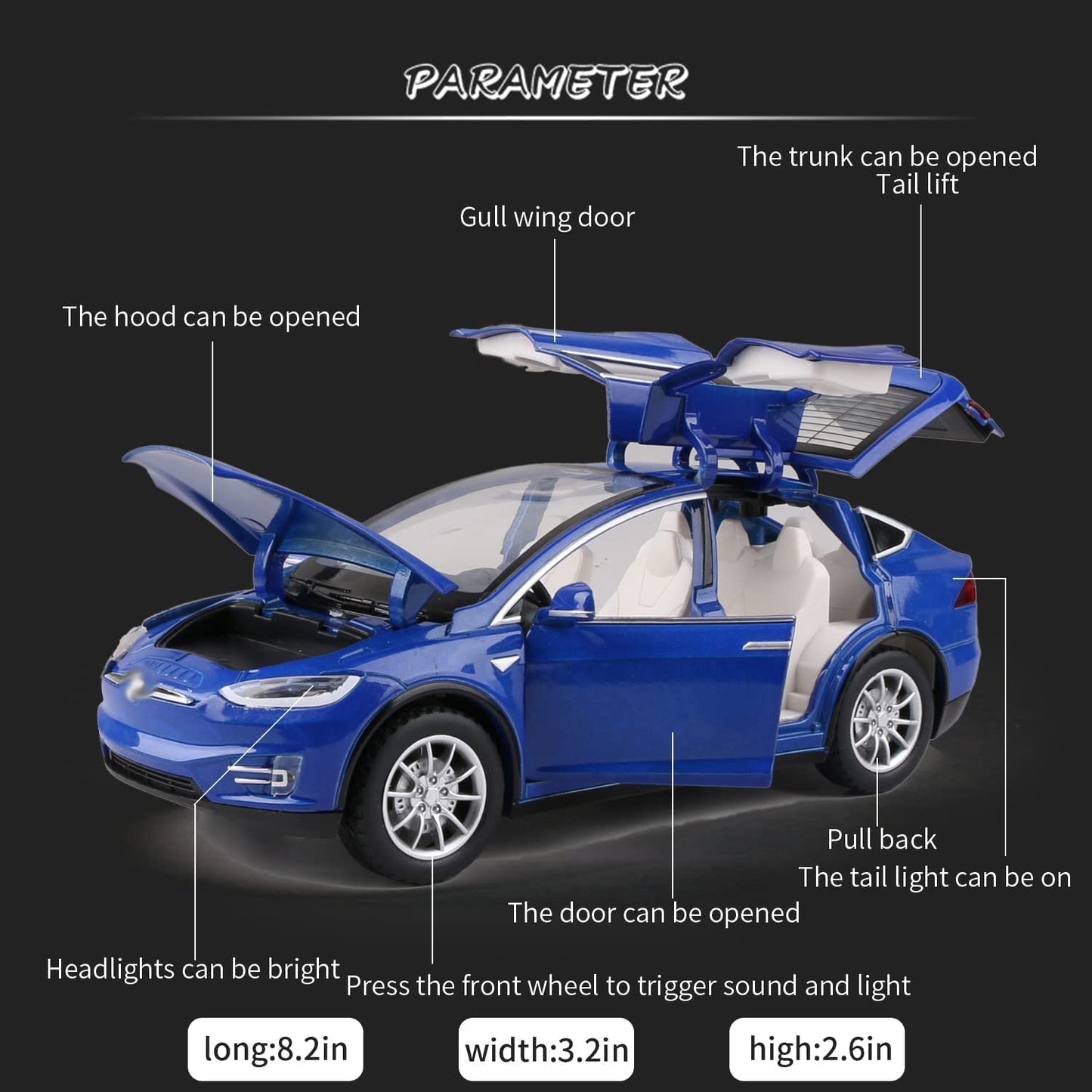 1:32 TESLA X90 MODEL Toy Car Metal Pull Back Diecast Car with Openable Door and Sound & Light Effects by ARNIYAVALA ππ