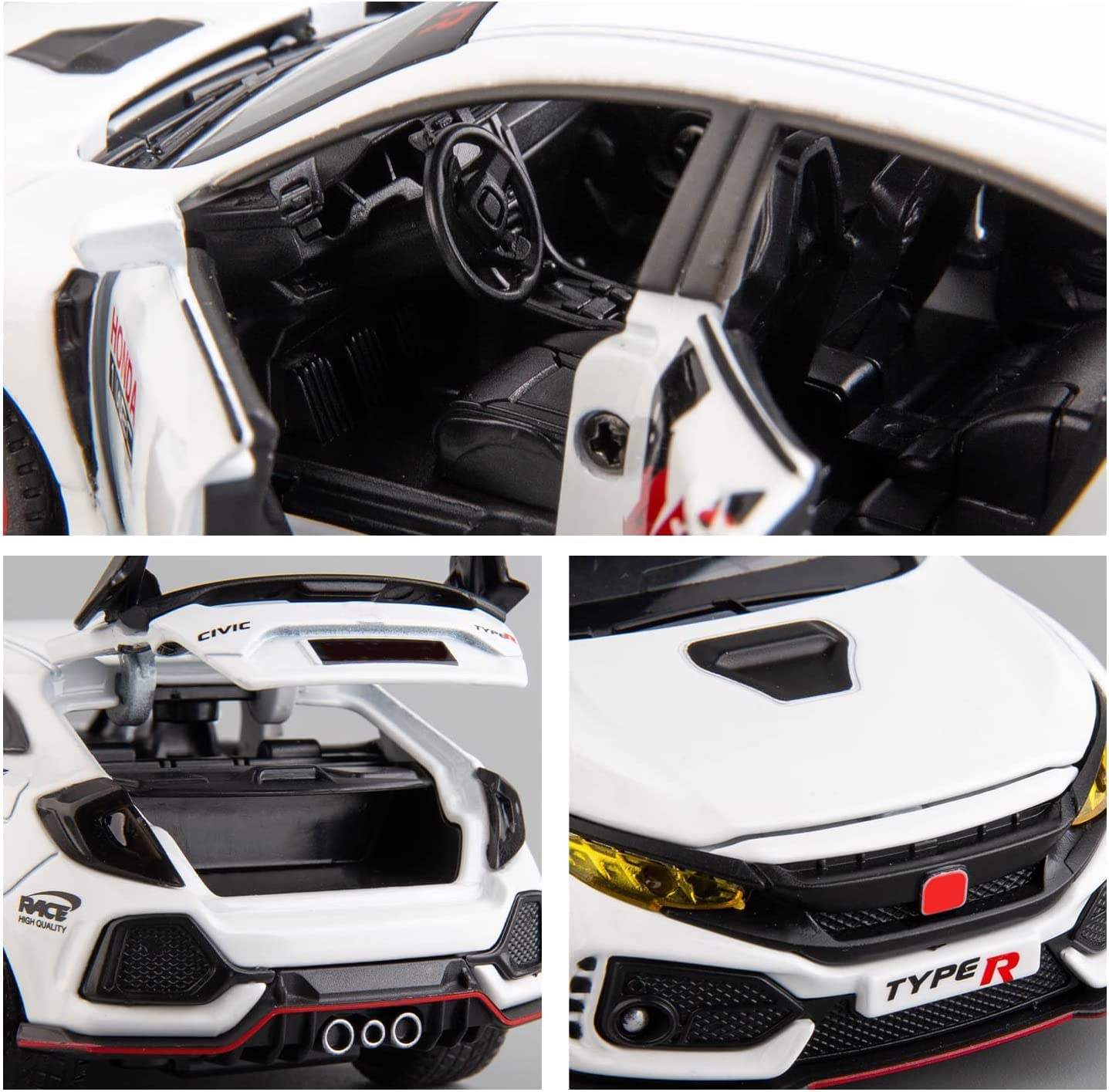 ARNIYAVALA 1:32 Scale Civic Type R Diecast Alloy Metal Pull Back Toy Car π, with Openable Doors πͺ, Music πΆ, Sound π, and Light π‘ Effects