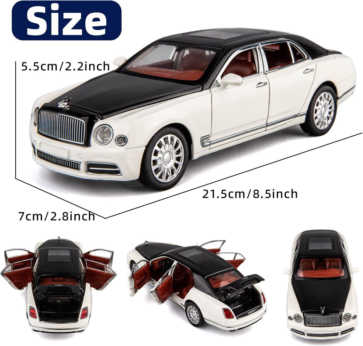 ARNIYAVALA 1:24 Scale Bentley Mulsanne Diecast Cars Models πβ¨ - Pull Back Car Toys with 6 Open Doors, Light and Sound, Boys Toys, Kids & Adults Gift π