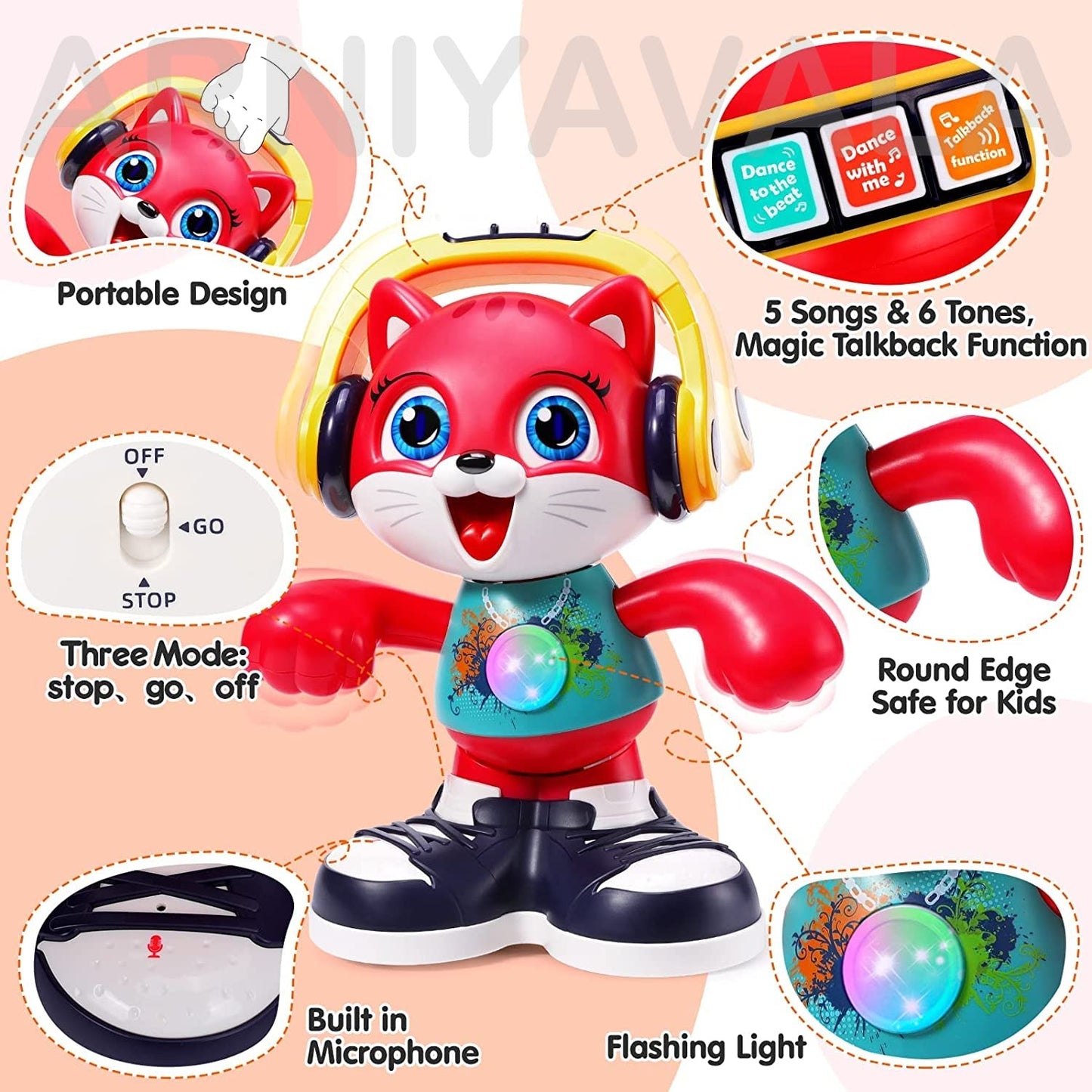 Arniyavala Melody Moves Interactive Dancing Cat | Musical Toy for Toddlers 12-18 Months | Early Learning and Educational Dancing Cat for Boys and Girls 1-3 Years 🎶🐾