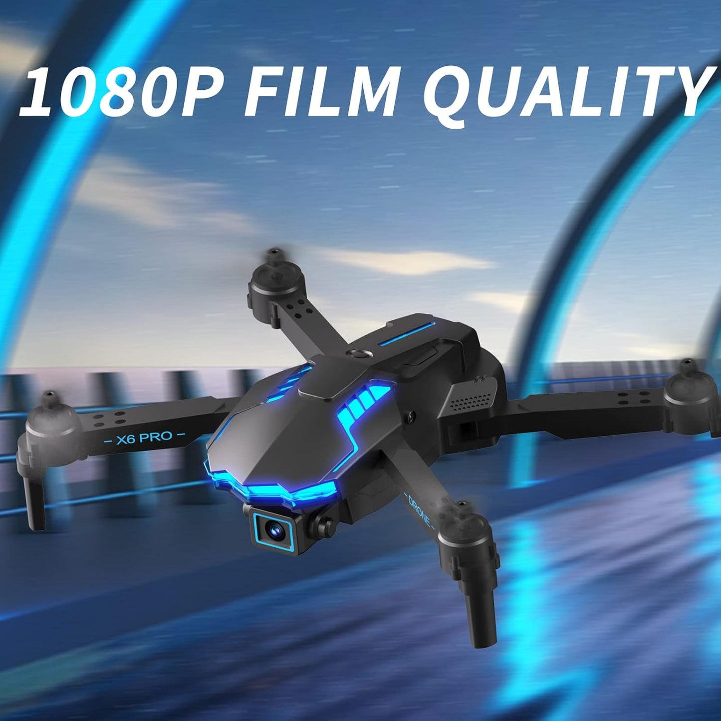 Drone with 1080P Dual Camera for Kids Beginners Adults,Optical Flow Positioning & Altitude Hold,Intelligent Obstacle Avoidance,Toys Gifts for Boys Girls ,One Key Start/Landing/Calibrate,360° Flips,X6 Pro FPV WiFi RC Quadcopter, 2 batteries