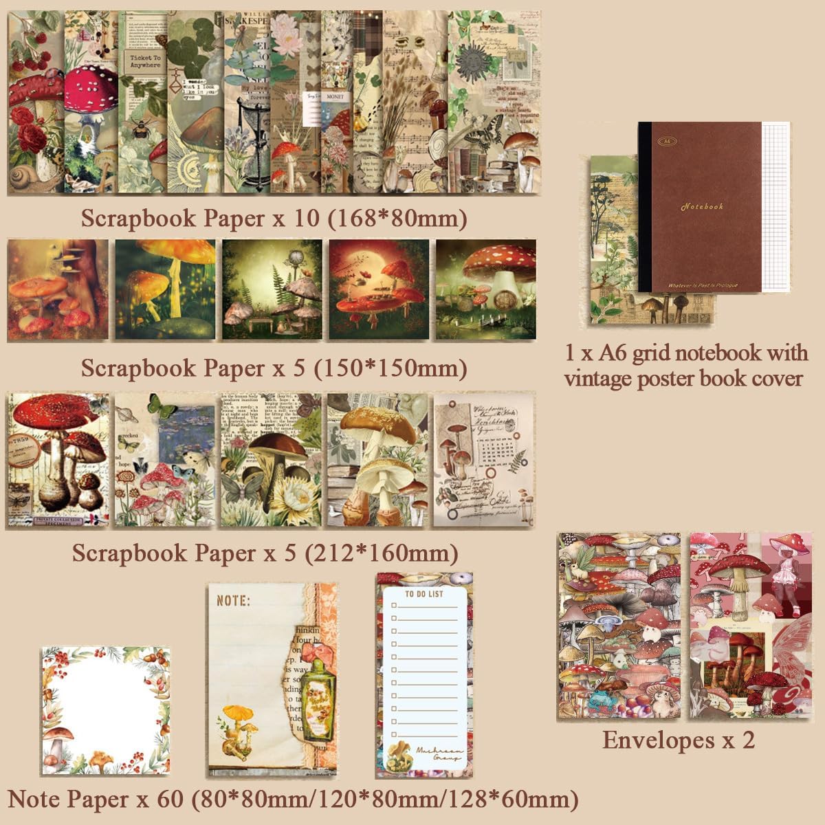 ARNIYAVALA Scrapbooking Kit π β 213 Pcs Vintage Junk Journal Supplies with Scrapbook Paper, Washi Stickers, A6 Grid Notebook, DIY Craft Journaling Gift for Teen, Girl, Adult (Maroon)