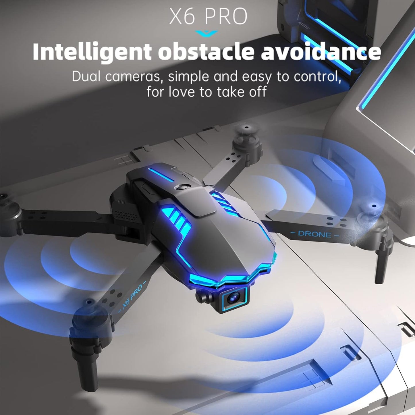 Drone with 1080P Dual Camera for Kids Beginners Adults,Optical Flow Positioning & Altitude Hold,Intelligent Obstacle Avoidance,Toys Gifts for Boys Girls ,One Key Start/Landing/Calibrate,360° Flips,X6 Pro FPV WiFi RC Quadcopter, 2 batteries
