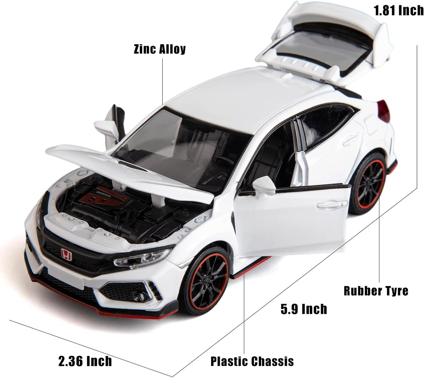 ARNIYAVALA 1:32 Scale Civic Type R Diecast Alloy Metal Pull Back Toy Car π, with Openable Doors πͺ, Music πΆ, Sound π, and Light π‘ Effects