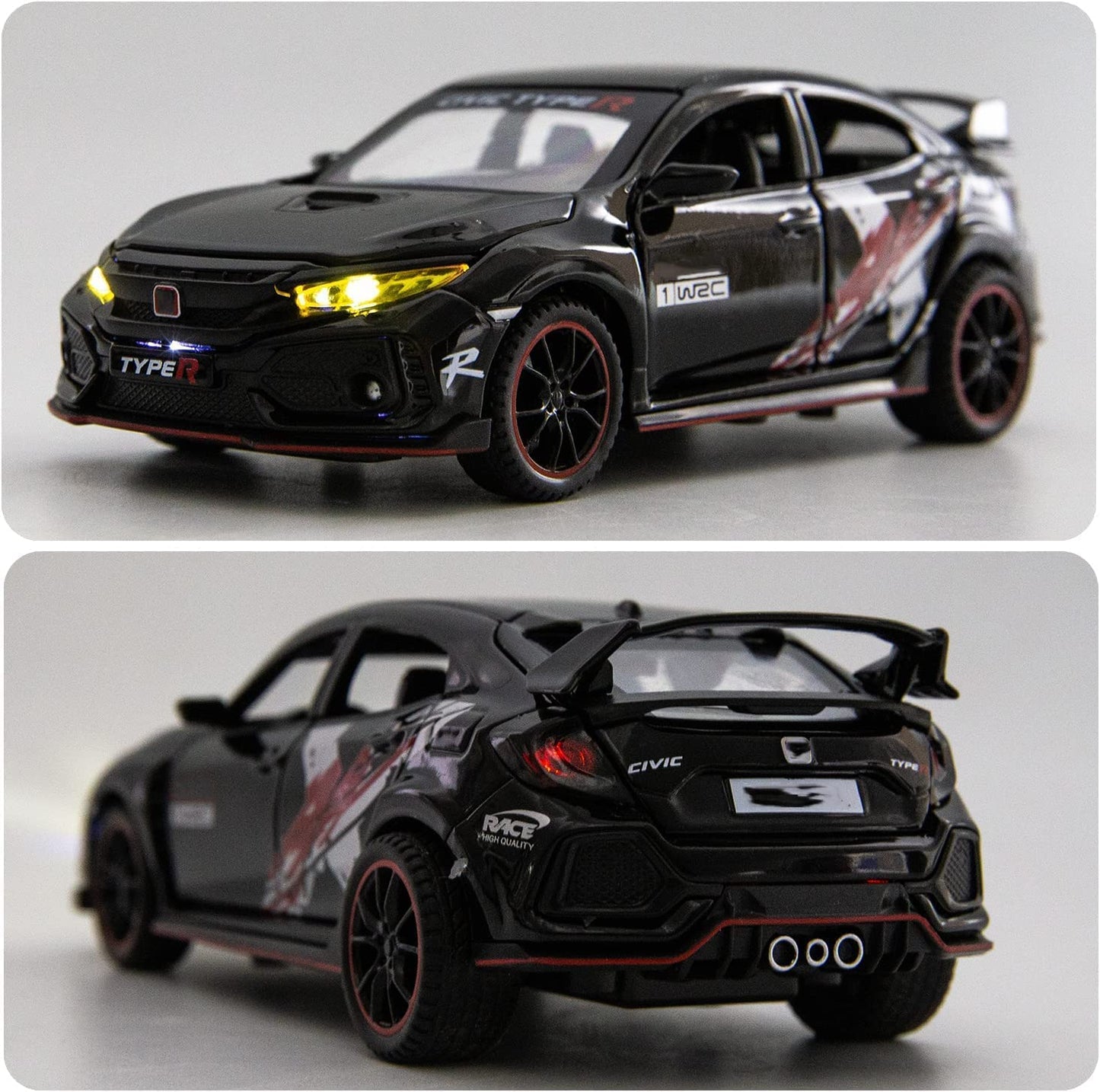 ARNIYAVALA 1:32 Scale Civic Type R Diecast Alloy Metal Pull Back Toy Car π, with Openable Doors πͺ, Music πΆ, Sound π, and Light π‘ Effects