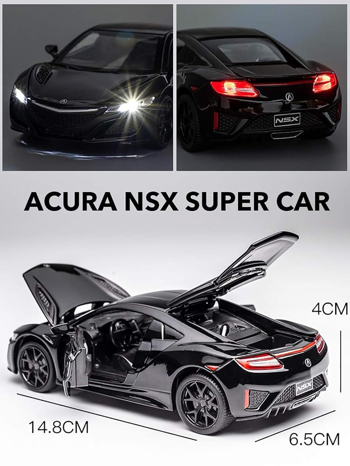 ARNIYAVALA Acura NSX Sport 1:32 Scale Die-cast Alloy Metal Pull-Back Toy Car for Kids with Openable Doors & Light Effects ππ‘