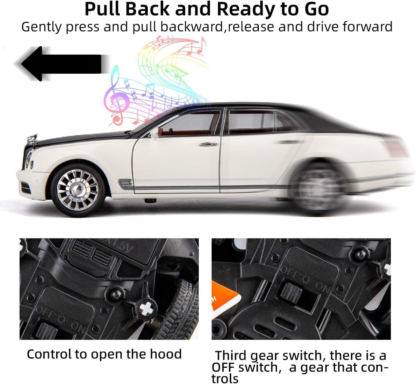 ARNIYAVALA 1:24 Scale Bentley Mulsanne Diecast Cars Models πβ¨ - Pull Back Car Toys with 6 Open Doors, Light and Sound, Boys Toys, Kids & Adults Gift π