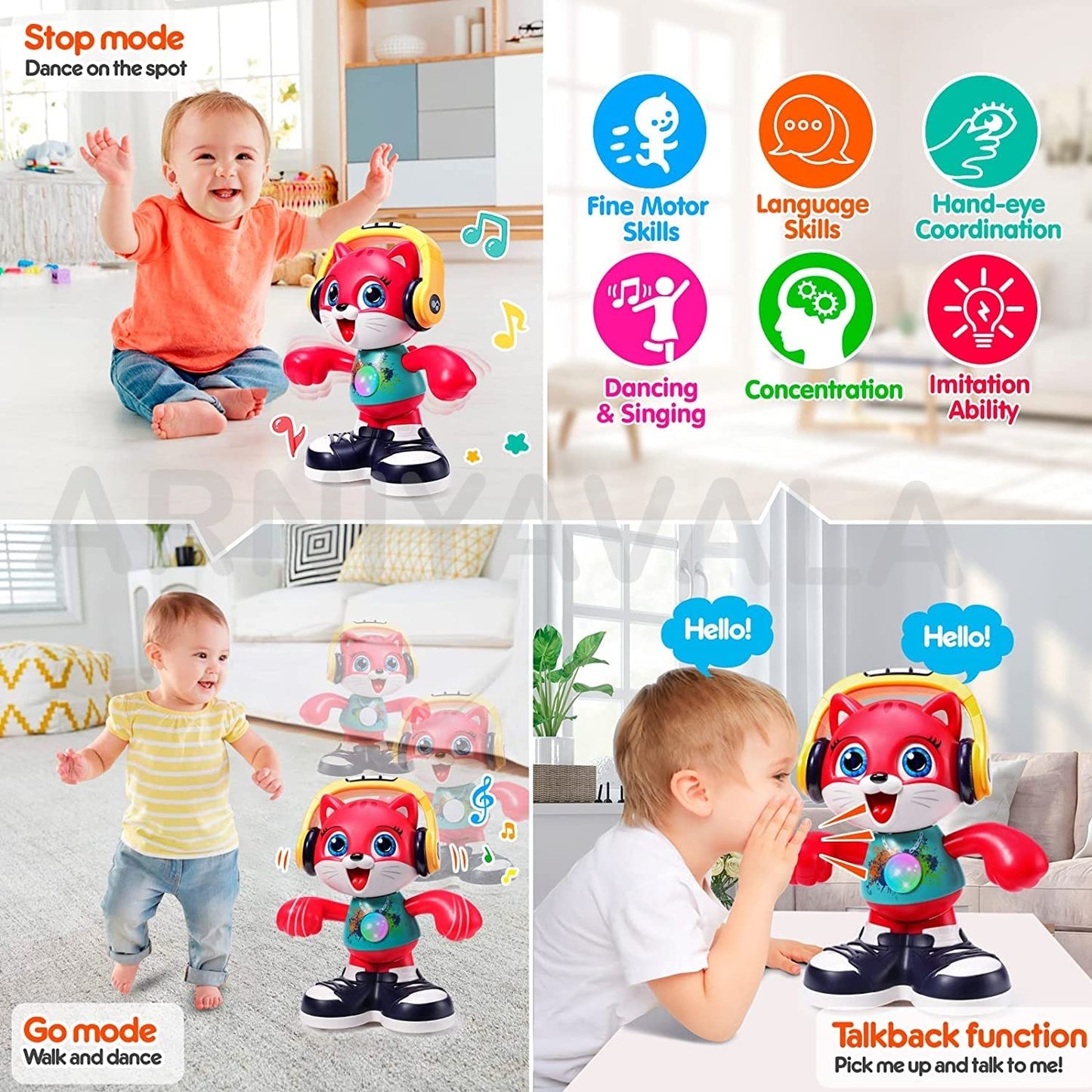 Arniyavala Melody Moves Interactive Dancing Cat | Musical Toy for Toddlers 12-18 Months | Early Learning and Educational Dancing Cat for Boys and Girls 1-3 Years 🎶🐾