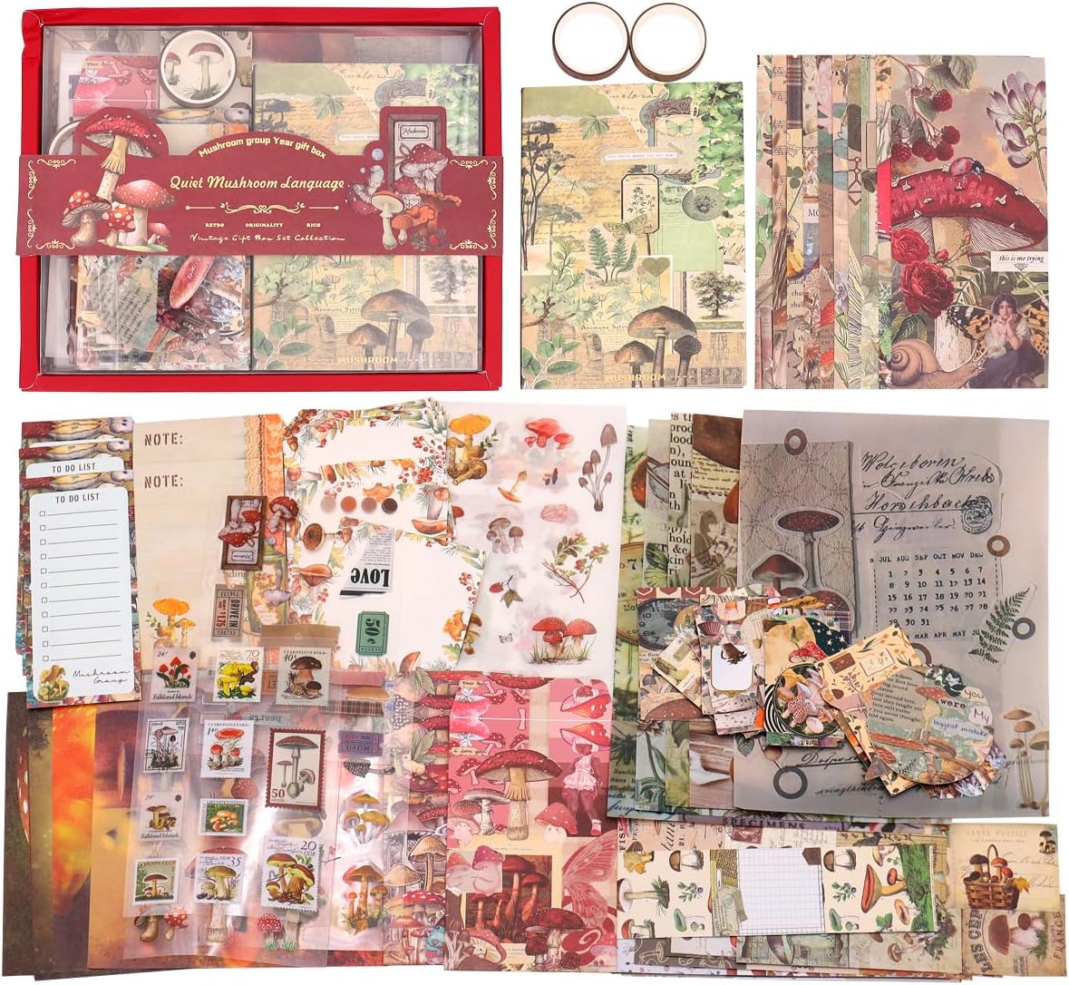 ARNIYAVALA Scrapbooking Kit π β 213 Pcs Vintage Junk Journal Supplies with Scrapbook Paper, Washi Stickers, A6 Grid Notebook, DIY Craft Journaling Gift for Teen, Girl, Adult (Maroon)