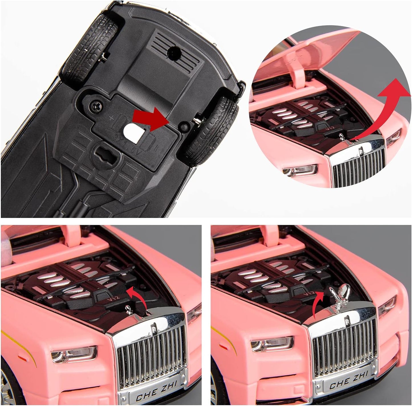 ARNIYAVALA 1:32 Scale Rolls Royce Phantom Diecast Metal Pull Back Toy Car with Openable Doors, Sound & Light Effects