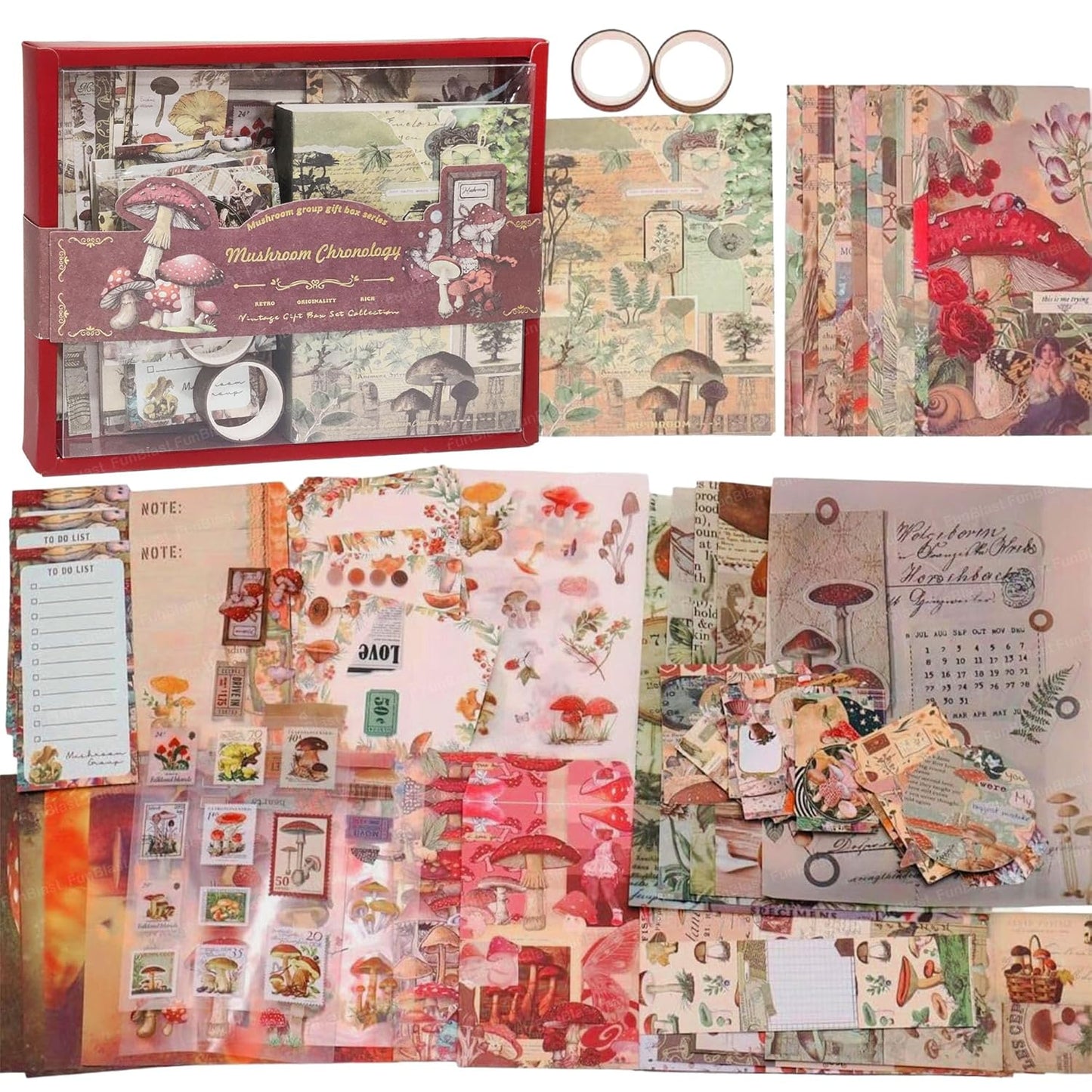 ARNIYAVALA Scrapbooking Kit π β 213 Pcs Vintage Junk Journal Supplies with Scrapbook Paper, Washi Stickers, A6 Grid Notebook, DIY Craft Journaling Gift for Teen, Girl, Adult (Maroon)