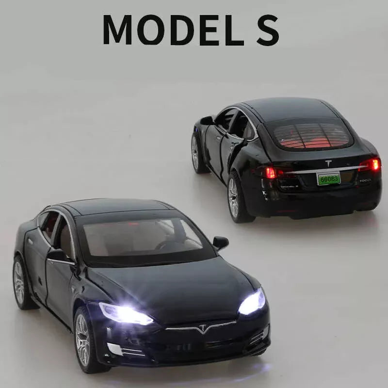 ARNIYAVALA 1:32 Tesla Model S Toy Car π Metal Pull Back Diecast Car π οΈ with Openable Doors πͺ, Realistic Sound πΆ, and LED Light π‘ Effects