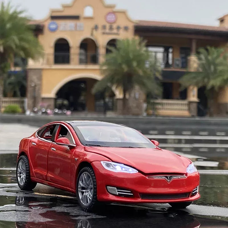 ARNIYAVALA 1:32 Tesla Model S Toy Car π Metal Pull Back Diecast Car π οΈ with Openable Doors πͺ, Realistic Sound πΆ, and LED Light π‘ Effects