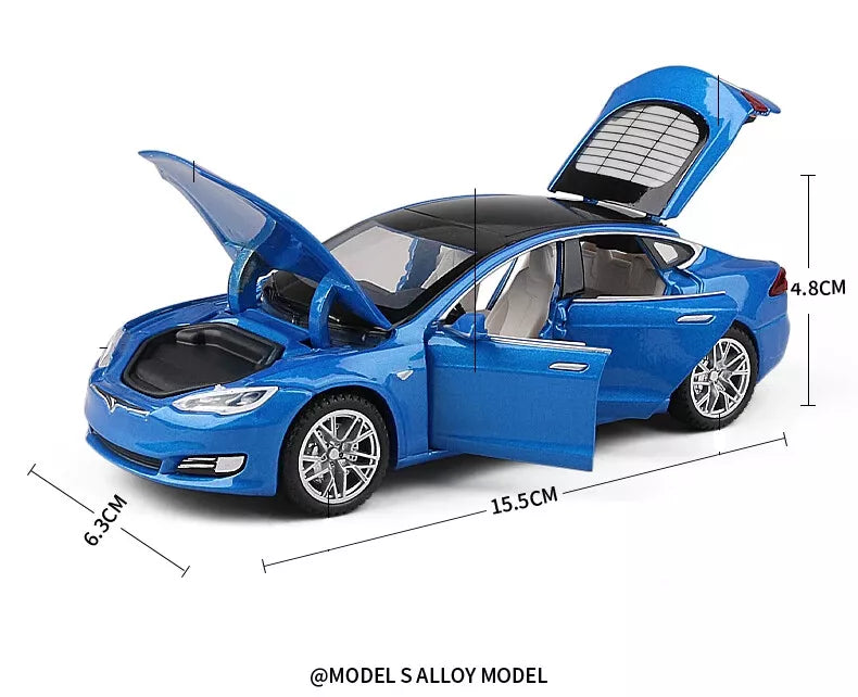 ARNIYAVALA 1:32 Tesla Model S Toy Car π Metal Pull Back Diecast Car π οΈ with Openable Doors πͺ, Realistic Sound πΆ, and LED Light π‘ Effects