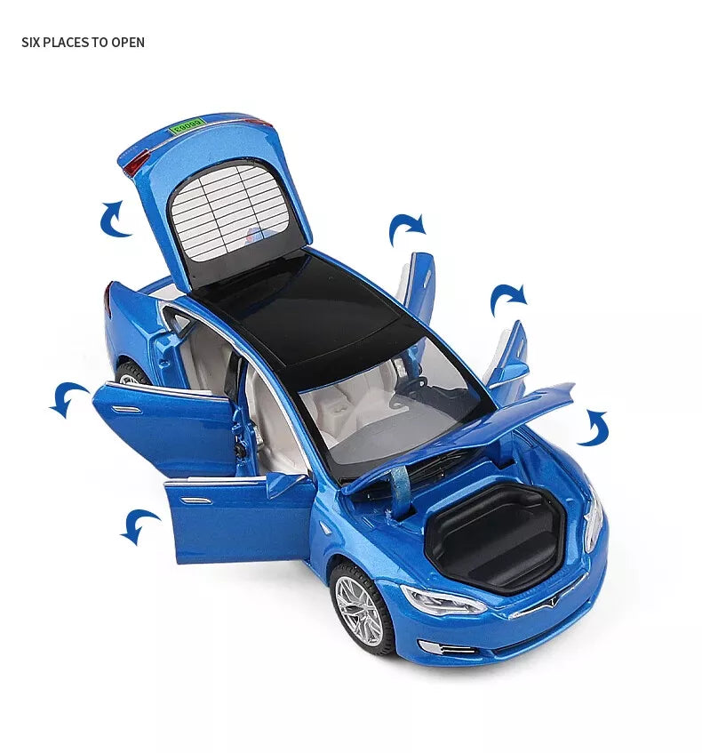 ARNIYAVALA 1:32 Tesla Model S Toy Car π Metal Pull Back Diecast Car π οΈ with Openable Doors πͺ, Realistic Sound πΆ, and LED Light π‘ Effects