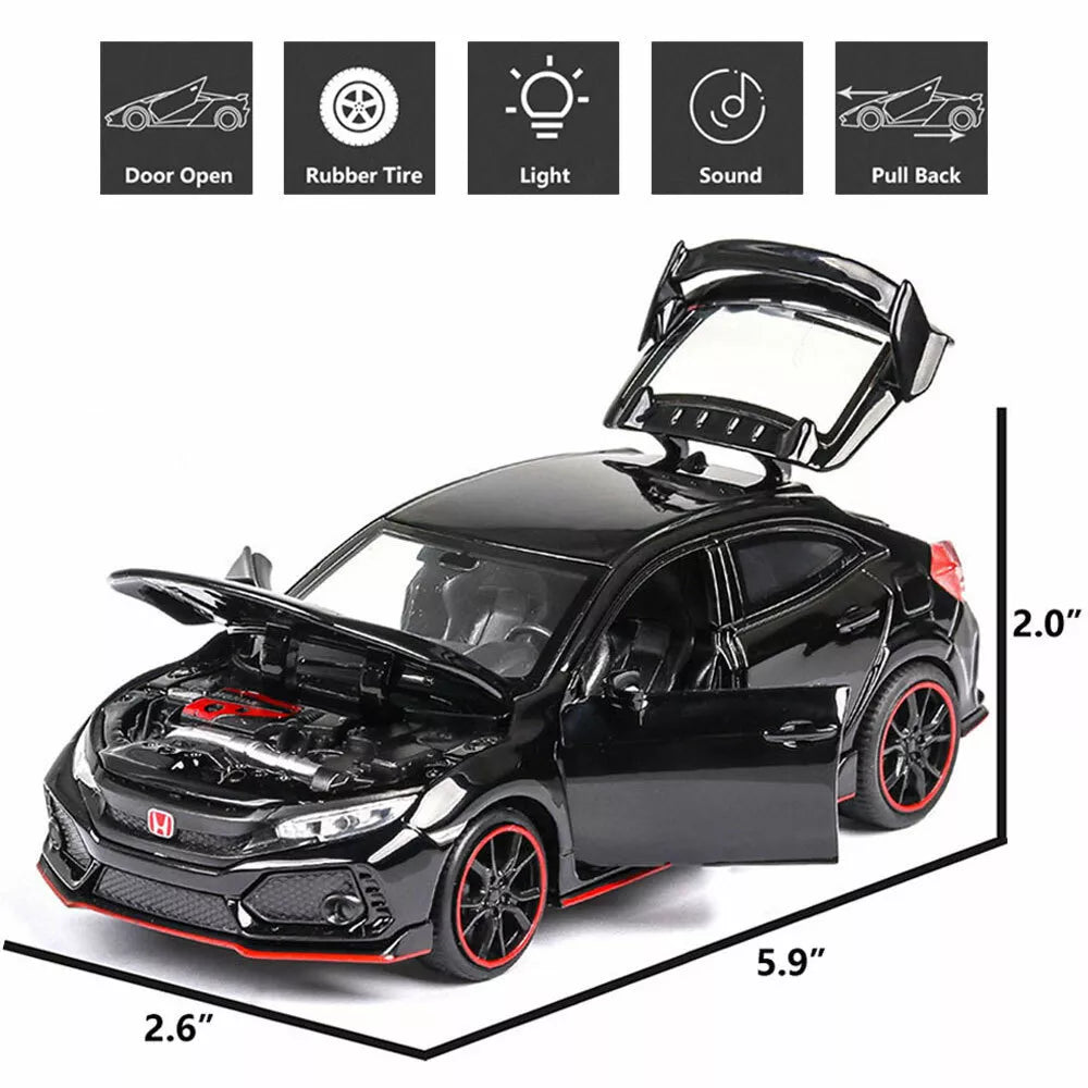 ARNIYAVALA 1:32 Scale Civic Type R Diecast Alloy Metal Pull Back Toy Car π, with Openable Doors πͺ, Music πΆ, Sound π, and Light π‘ Effects