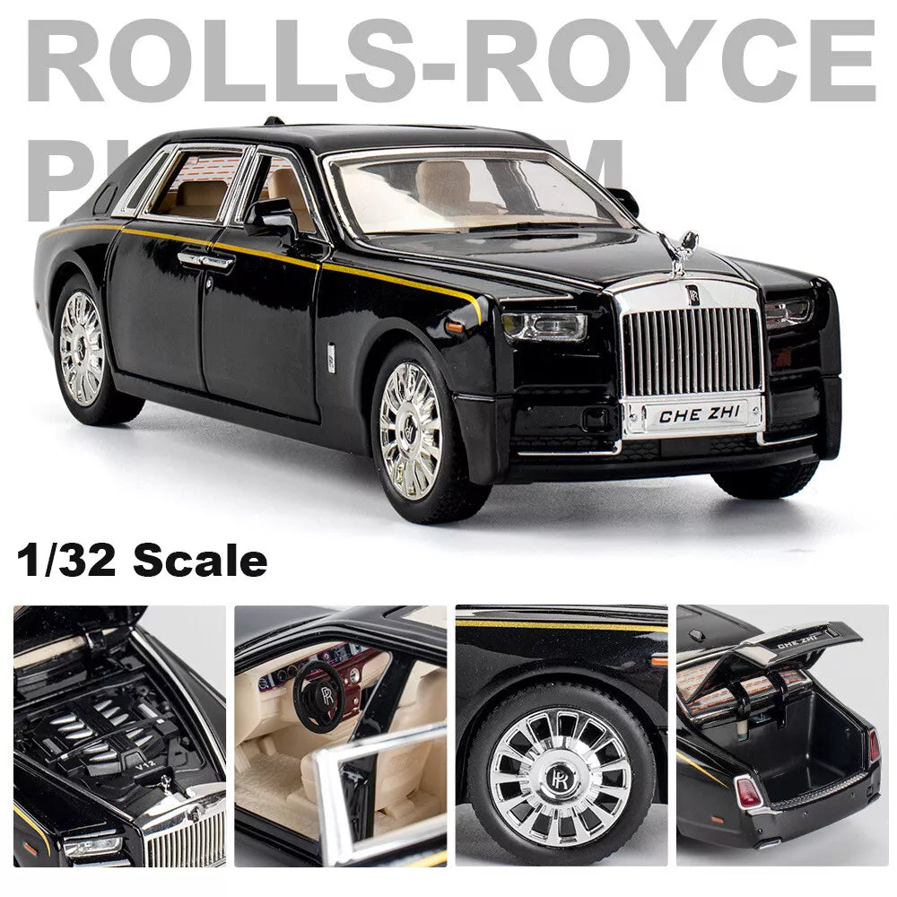 ARNIYAVALA 1:32 Scale Rolls Royce Phantom Diecast Metal Pull Back Toy Car with Openable Doors, Sound & Light Effects