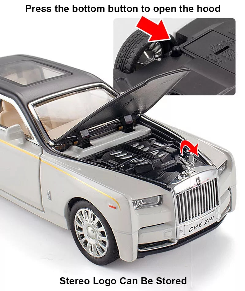 ARNIYAVALA 1:32 Scale Rolls Royce Phantom Diecast Metal Pull Back Toy Car with Openable Doors, Sound & Light Effects