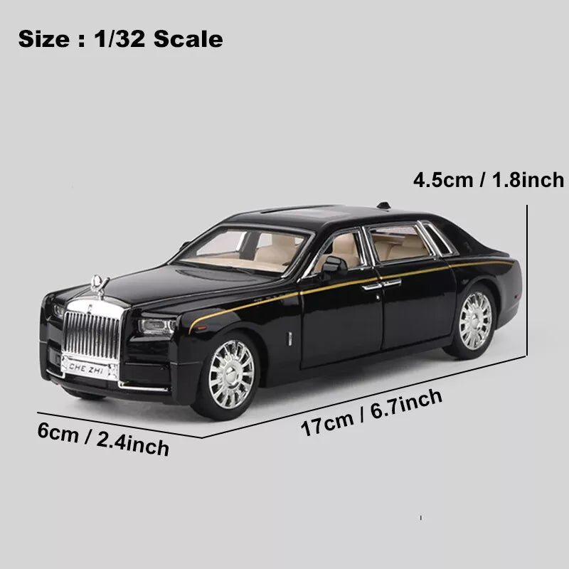 ARNIYAVALA 1:32 Scale Rolls Royce Phantom Diecast Metal Pull Back Toy Car with Openable Doors, Sound & Light Effects