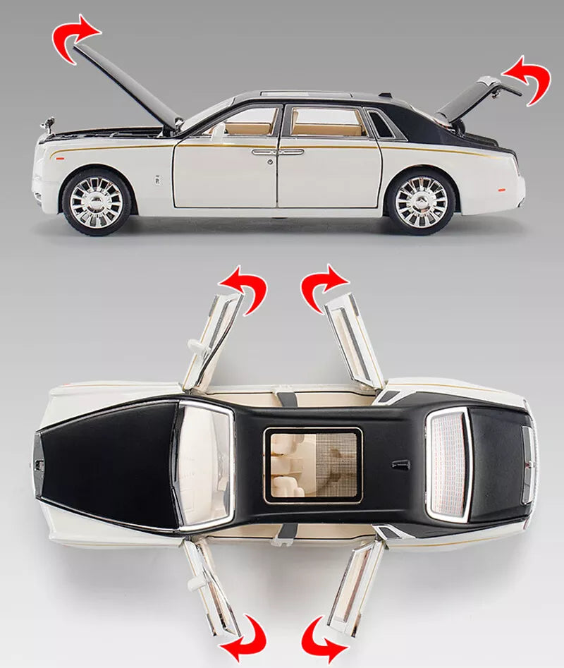 ARNIYAVALA 1:32 Scale Rolls Royce Phantom Diecast Metal Pull Back Toy Car with Openable Doors, Sound & Light Effects