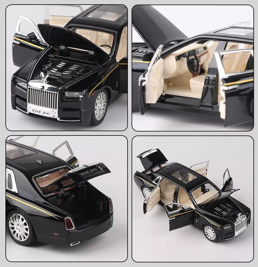 ARNIYAVALA 1:32 Scale Rolls Royce Phantom Diecast Metal Pull Back Toy Car with Openable Doors, Sound & Light Effects
